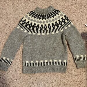 Gray and Black Unisex Mockneck Sweater with Geometric Patterns